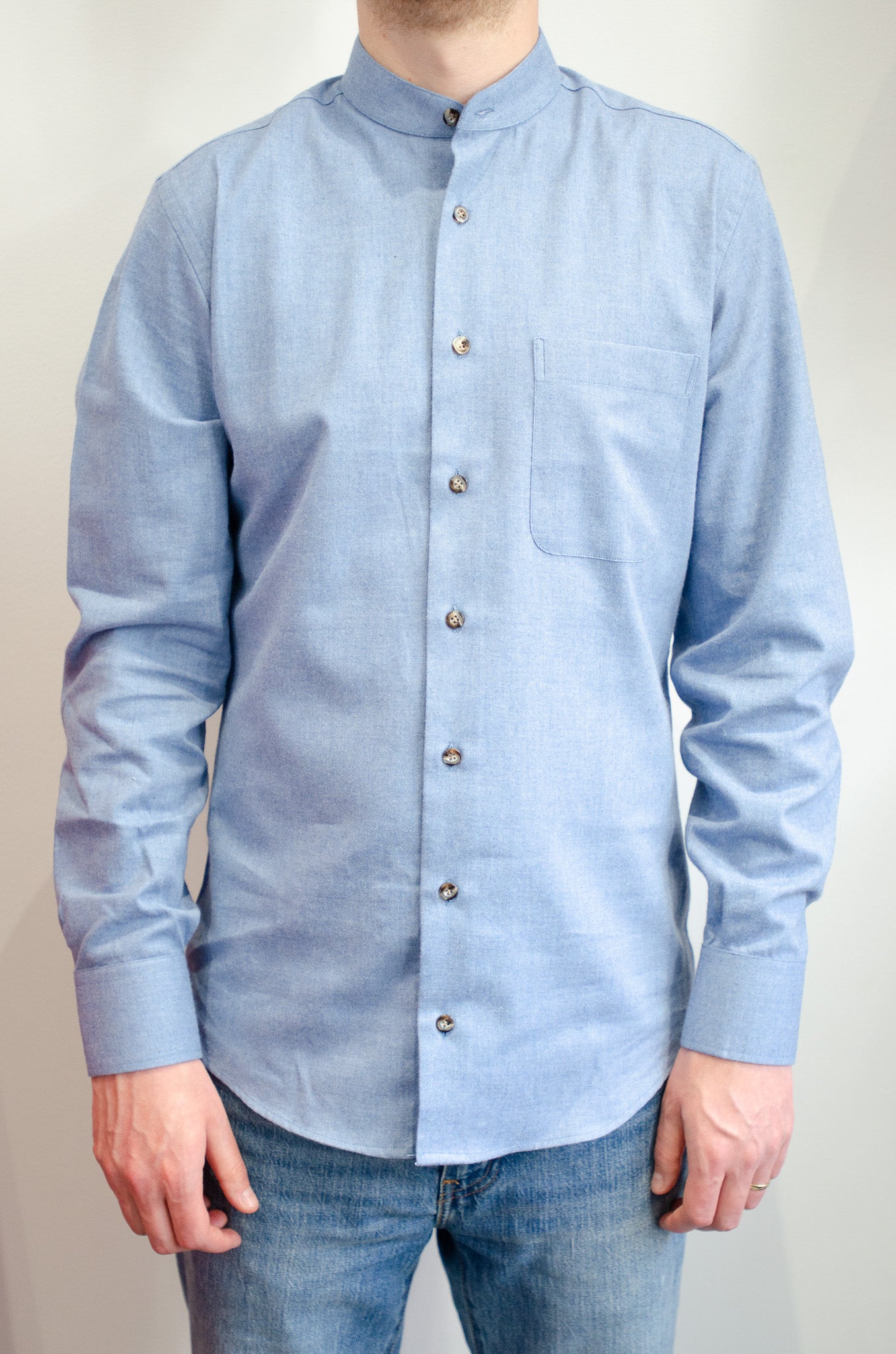 Brushed Cotton Shirt - Mid Blue