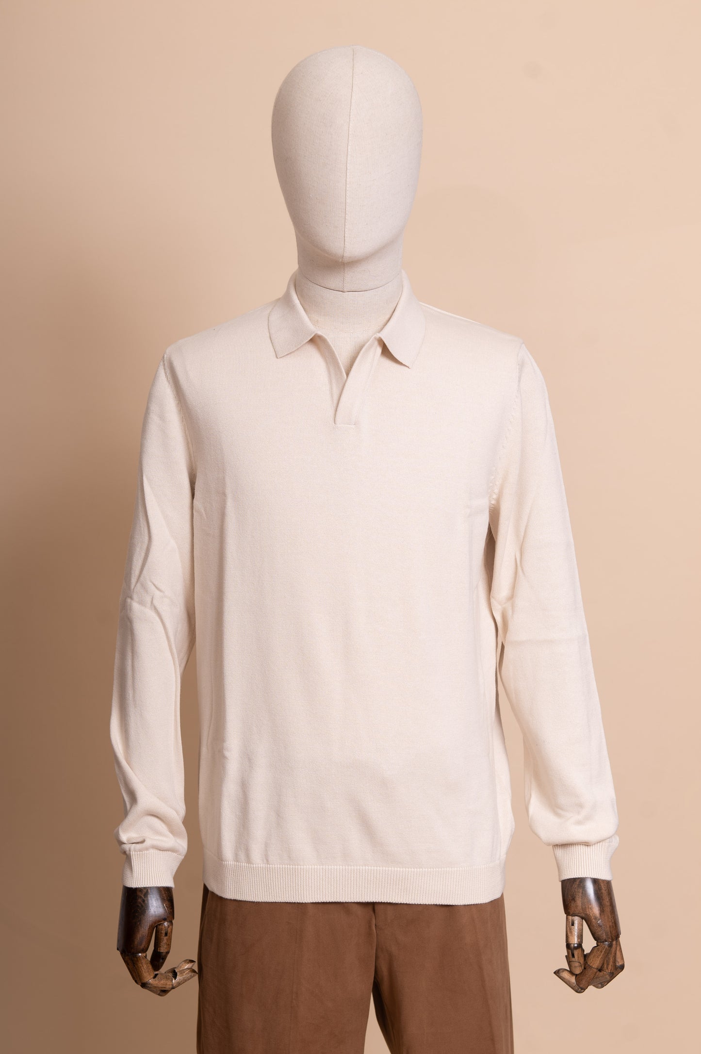 Long Sleeved Knitted Polo - Ecru