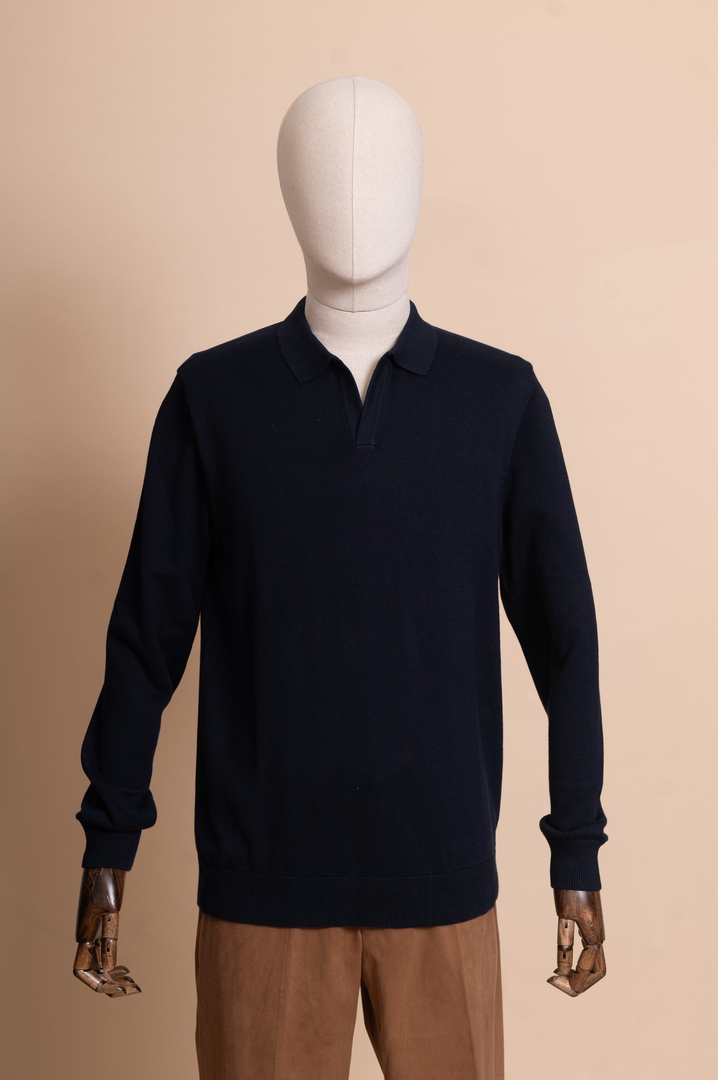 Long Sleeved Knitted Polo - Navy