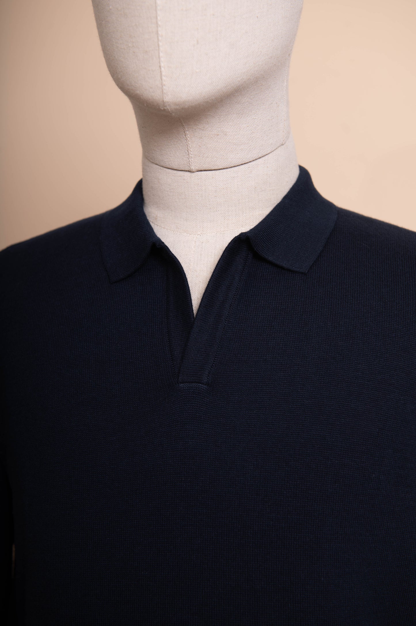 Long Sleeved Knitted Polo - Navy