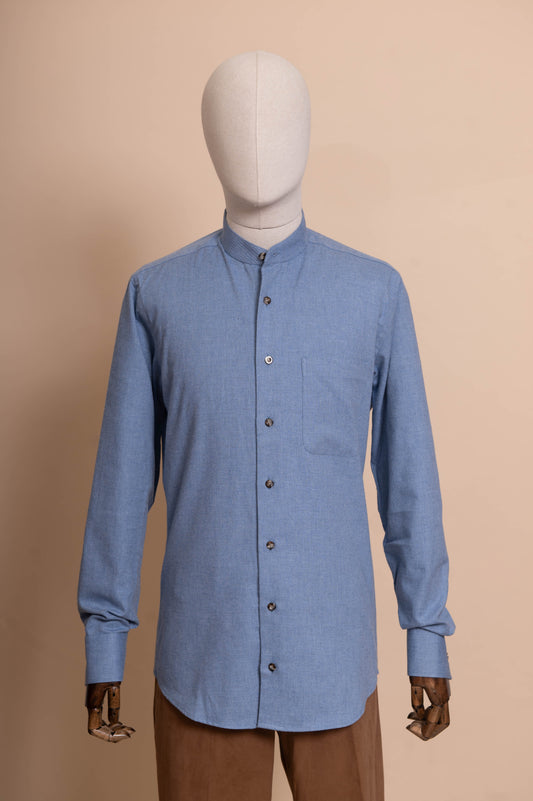 Brushed Cotton Shirt - Mid Blue